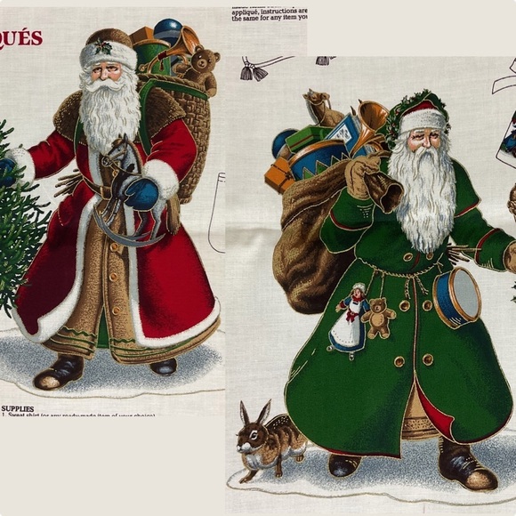 Vintage cotton Christmas fabric appliqués 4 Old World Santa Clauses - Picture 1 of 12